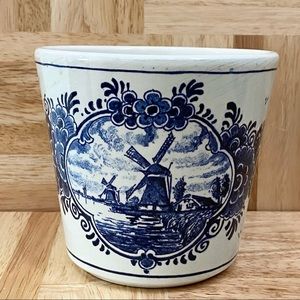 Vintage DELFT Blue Delft Blauw Holland Pottery Windmill 5” Blue & White Planter